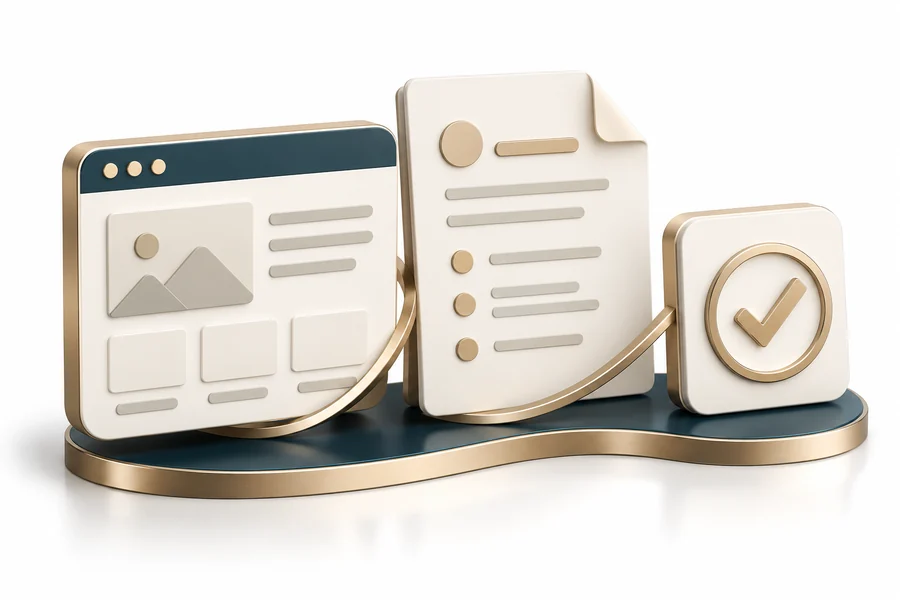 Website, content document and approval as coordinated stages of work